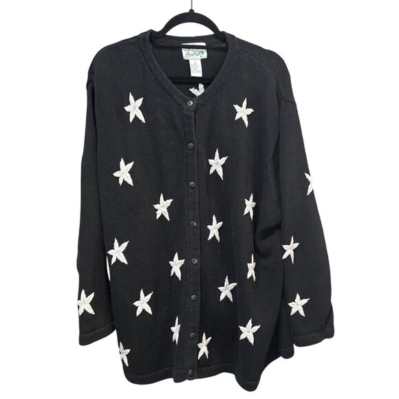 The Quacker Factory Star-Embroidered Black Cardigan Sweater Size 2X - Picture 1 of 6